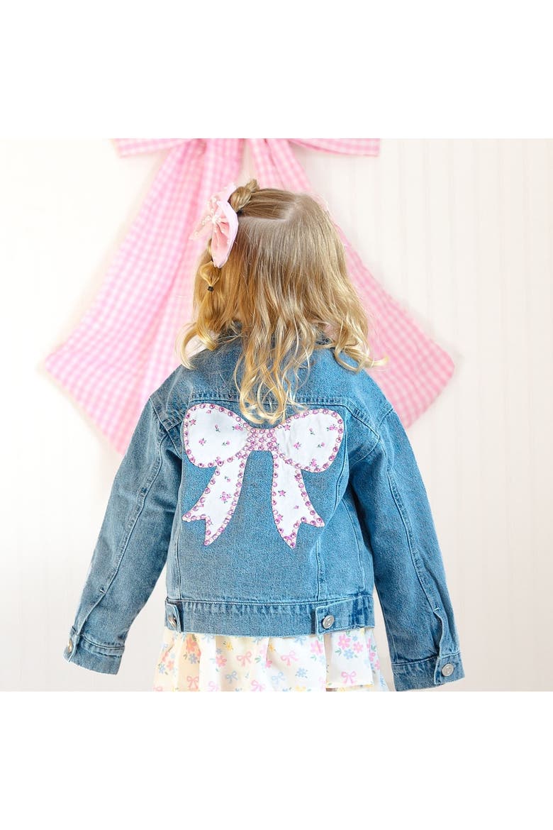 Pearl and Gemstone Floral Bow Patch Denim Jacket, Alternate, color, Denim