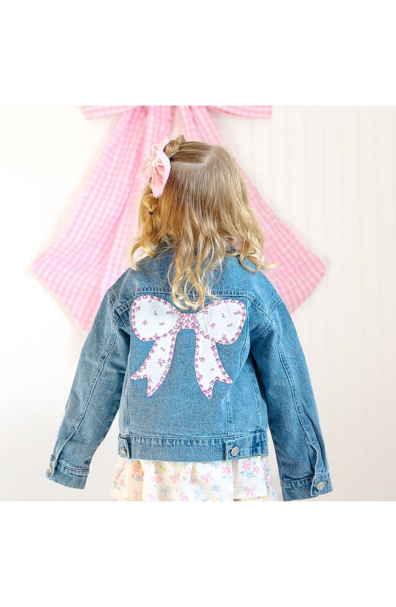 Sweet Wink Pearl and Gemstone Floral Bow Patch Denim Jacket, Alternate, color, Denim