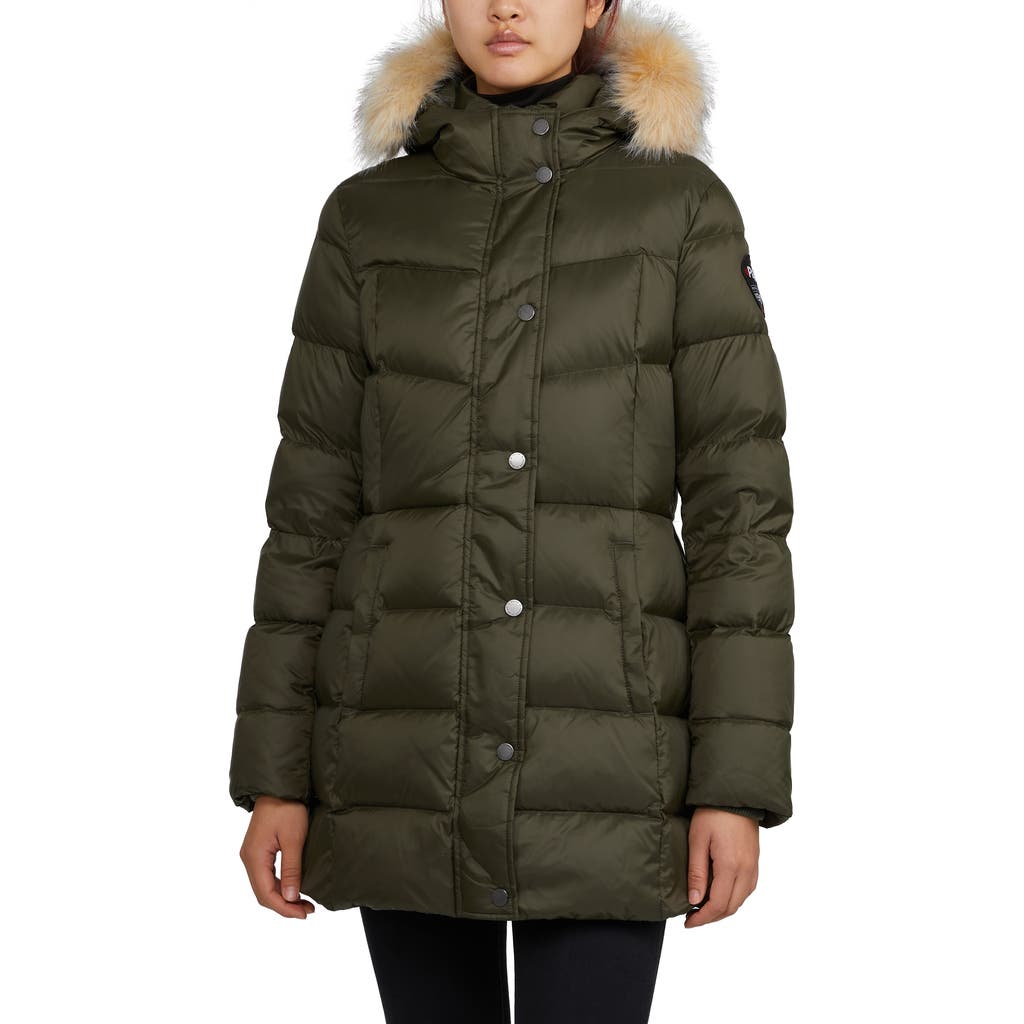 Pajar Roxy Quilted Puffer with Detachable Faux Fur Trim in Military/crystal