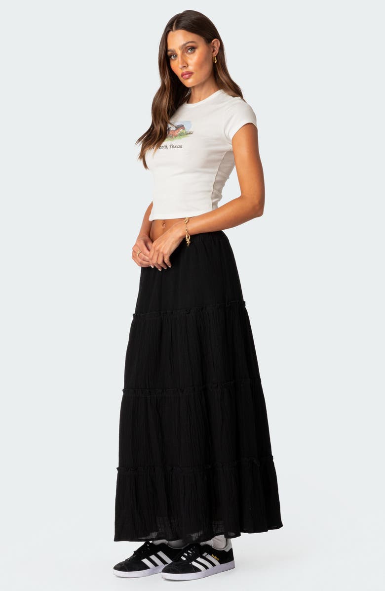 EDIKTED Tiered Cotton Maxi Skirt, Alternate, color, Black