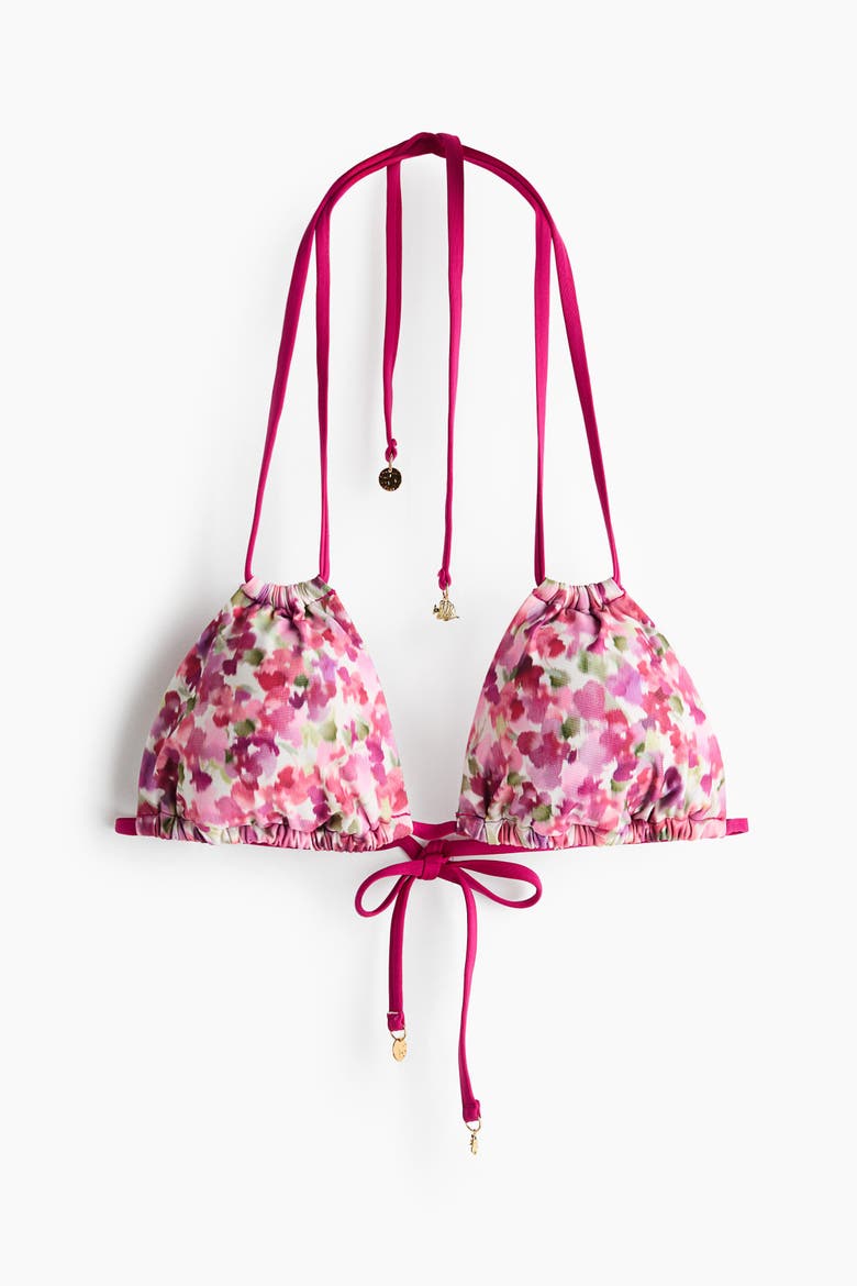 Padded Triangle Bikini Top, Alternate, color, Pink/floral