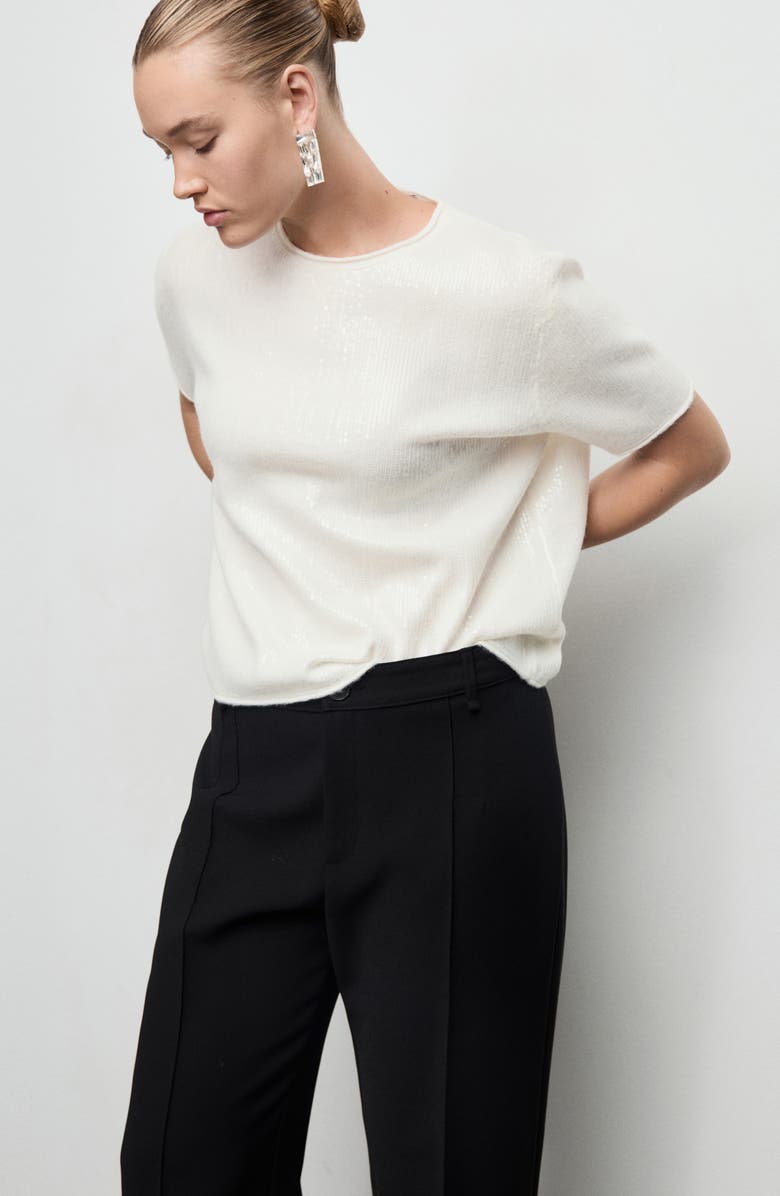 MANGO Short Sleeve Sequin Sweater, Alternate, color, White Gold