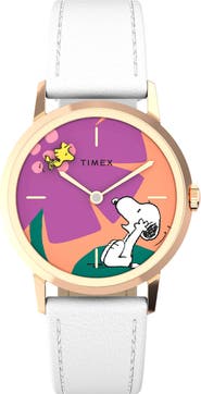 Timex® x Peanuts Marlin® Snoopy Floral Leather Strap Watch, 34mm