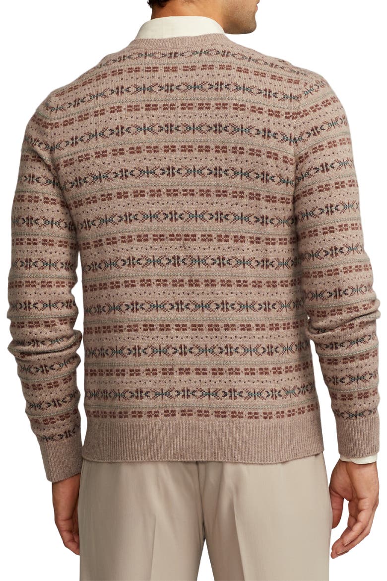 Fair Isle Cashmere V-Neck Sweater, Alternate, color, TAUPE MULTI