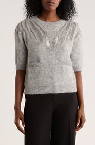 ELIE ELIE TAHARI Embellished Short Sleeve Sweater