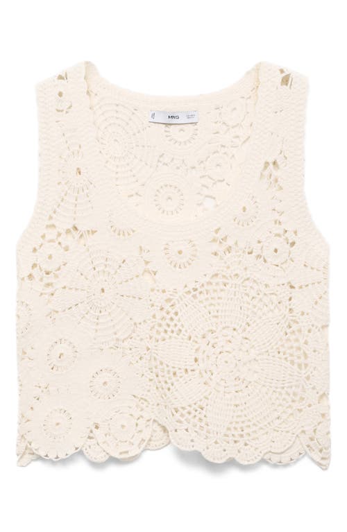 Mango Crochet Top With Flowers Ecru In Neutral