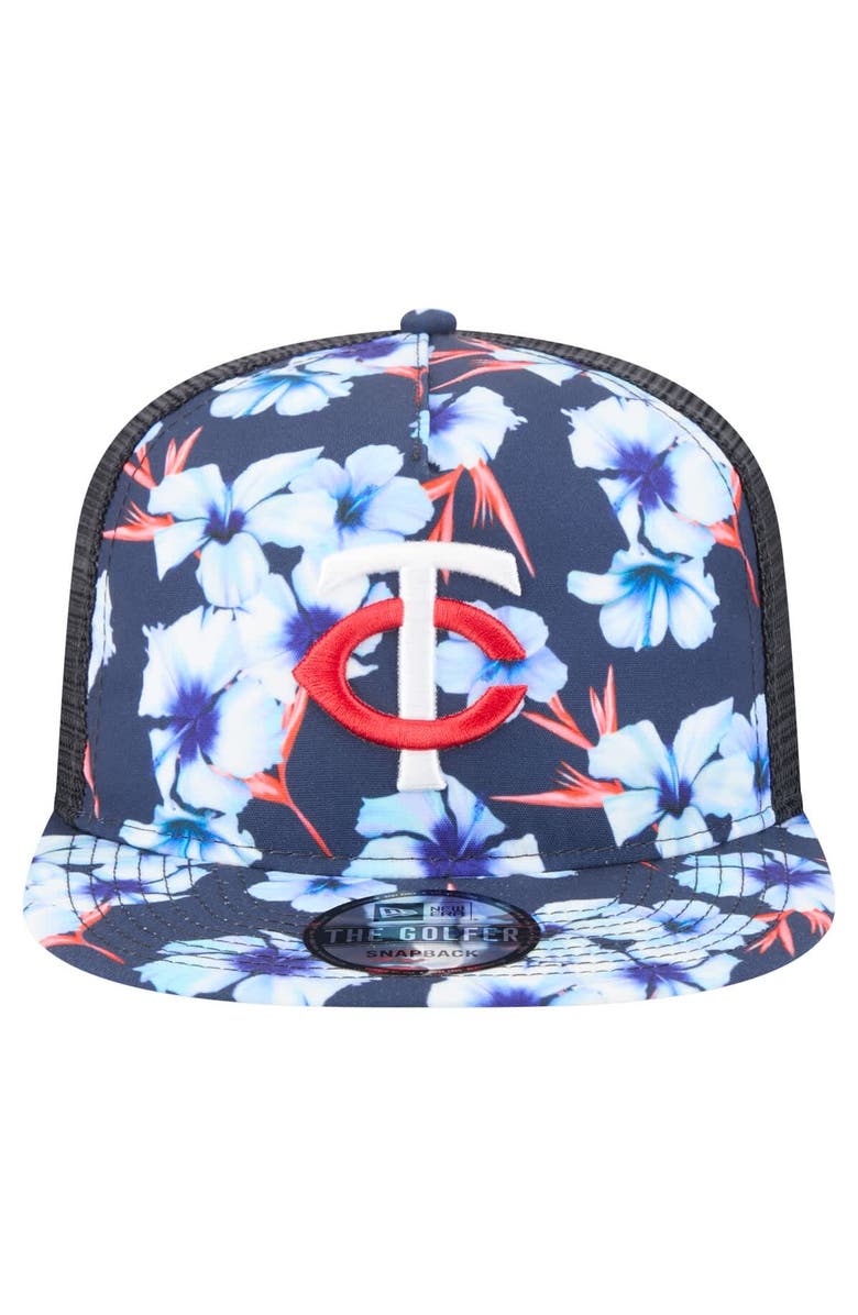New Era Men's New Era Navy Minnesota Twins Adventure Pattern Golfer Trucker Snapback Hat, Alternate, color,