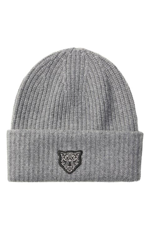 Cheetah Patch Rib Recycled Cashmere Beanie