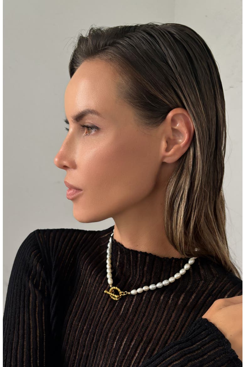 Freshwater Pearl 18 Inch Toggle Necklace, Alternate, color, WHITE/ GOLD