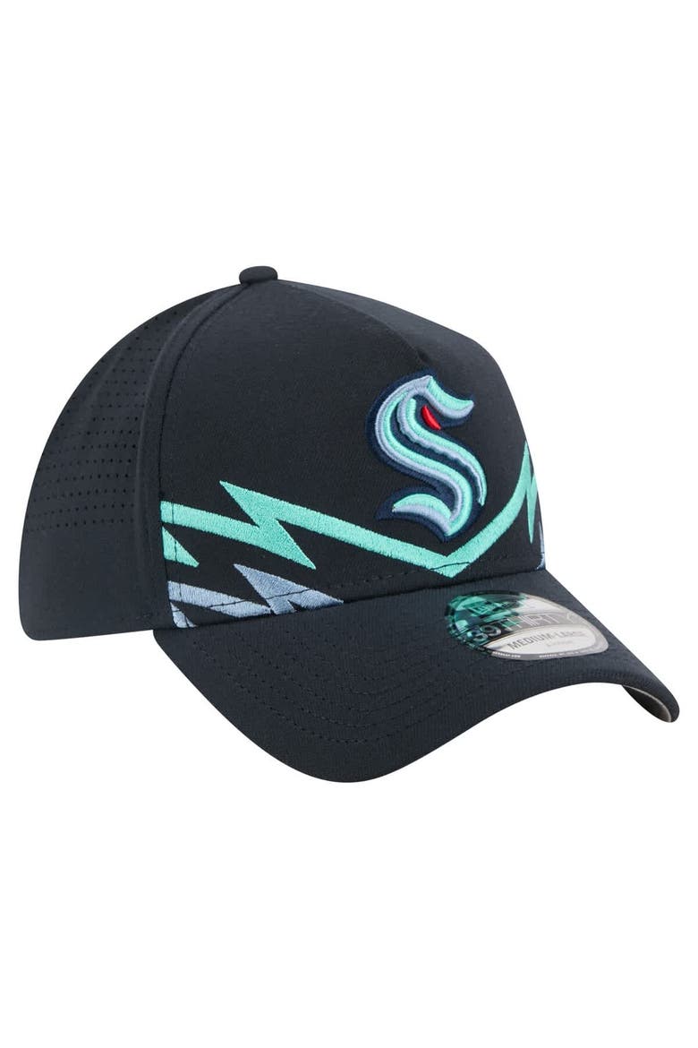Men's New Era Deep Sea Blue Seattle Kraken Zig Zag 39THIRTY A-Frame Perforated Flex Hat, Alternate, color, Navy
