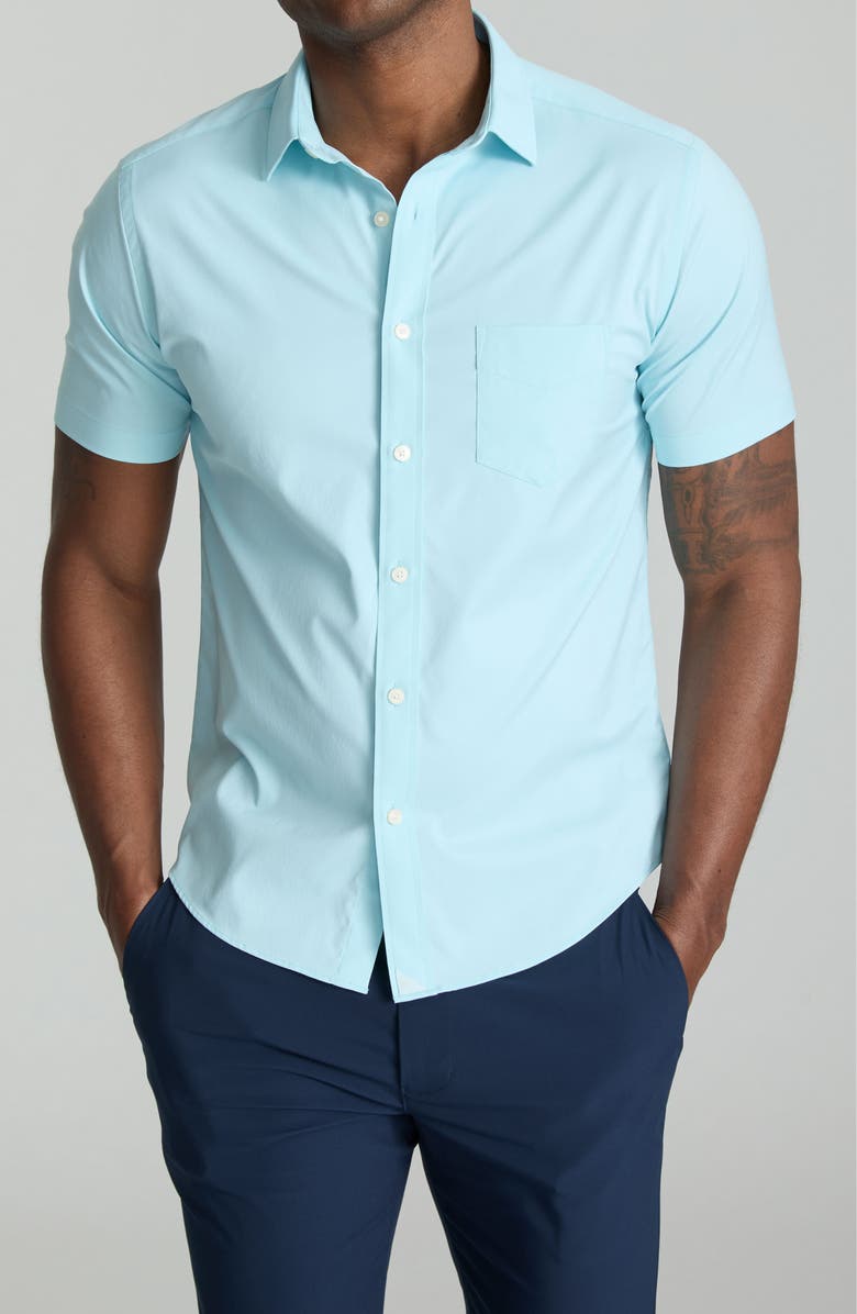 UNTUCKit Gironde Short Sleeve Performance Button-Up Shirt, Main, color, Sea Blue
