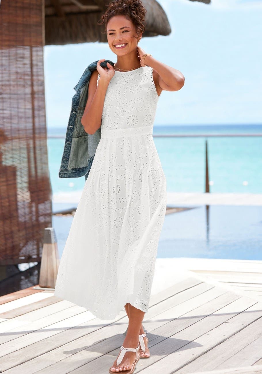 eyelet dress womens DMOYALA Womens Summer Lace Dresses Eyelet Casual Flowy Babydoll Swing Long  Sleeve V Neck Tunic Dress Blue Lace Dress S at Amazon Women's Clothing store