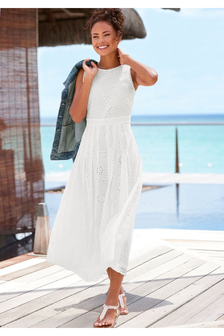 Sleeveless Eyelet Maxi Dress, Alternate, color, White