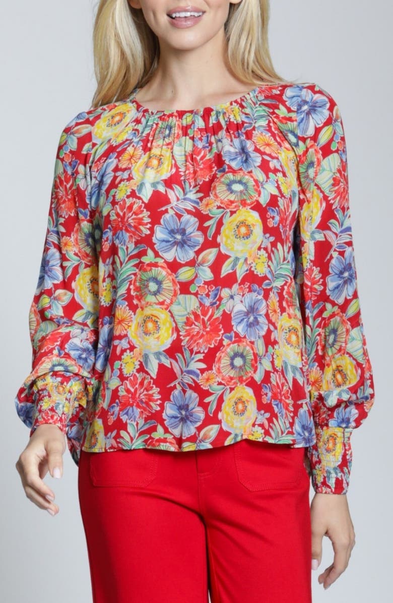APNY Floral Smock Cuff Top, Main, color, Red Multi