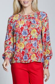 APNY Floral Smock Cuff Top