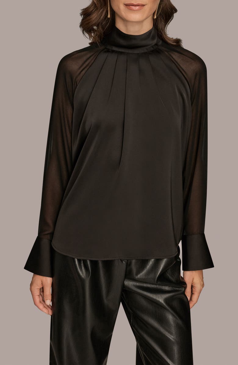 Donna Karan New York Pleated Sheer Sleeve Top, Main, color, Black