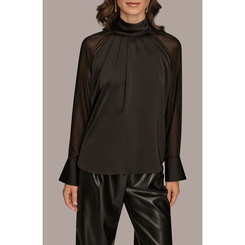 Donna Karan New York Pleated Sheer Sleeve Top In Black
