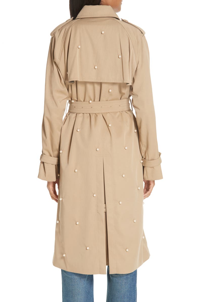 Tu es mon Trésor Imitation Pearl Embellished Trench Coat, Alternate, color, 