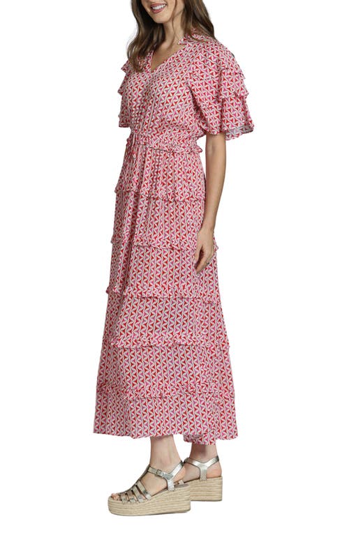 Apny Tiered Ruffle Maxi Dress In Red Multi