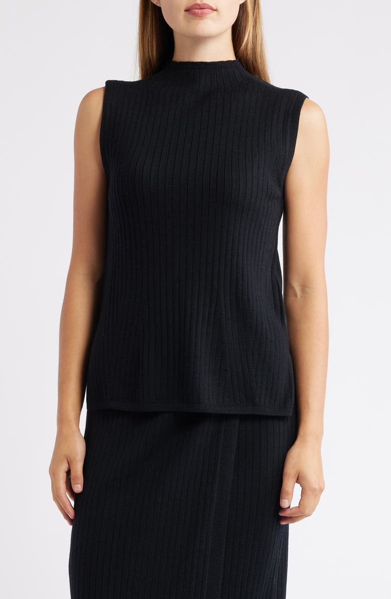 Anne Klein Sleeveless Wool Mock Neck Sweater, Main, color, 