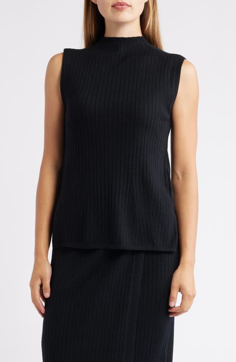 Sleeveless Wool Mock Neck Sweater