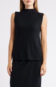 Anne Klein Sleeveless Wool Mock Neck Sweater