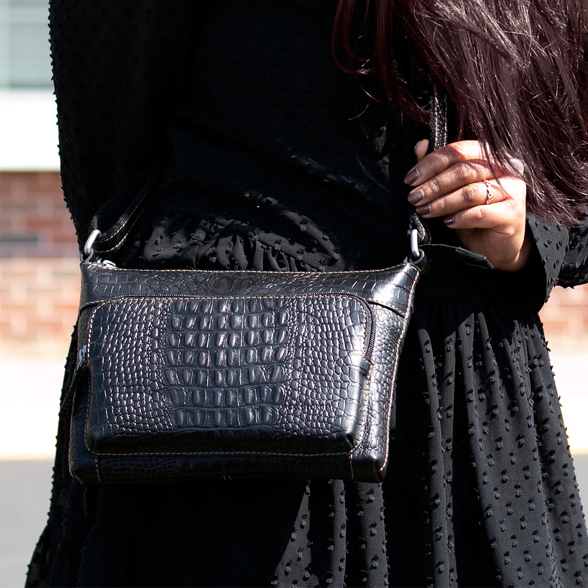 Hornback Croco Mini City Crossbody, Alternate, color, Black