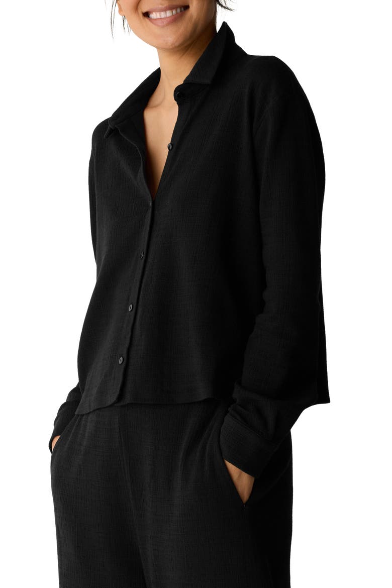 Classic Collar Crop Button-Up Shirt, Main, color, BLACK