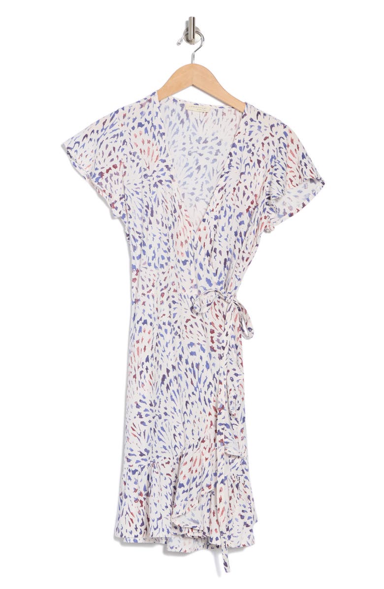 Lovestitch Flutter Sleeve Wrap Minidress, Alternate, color, Natural/ Ink