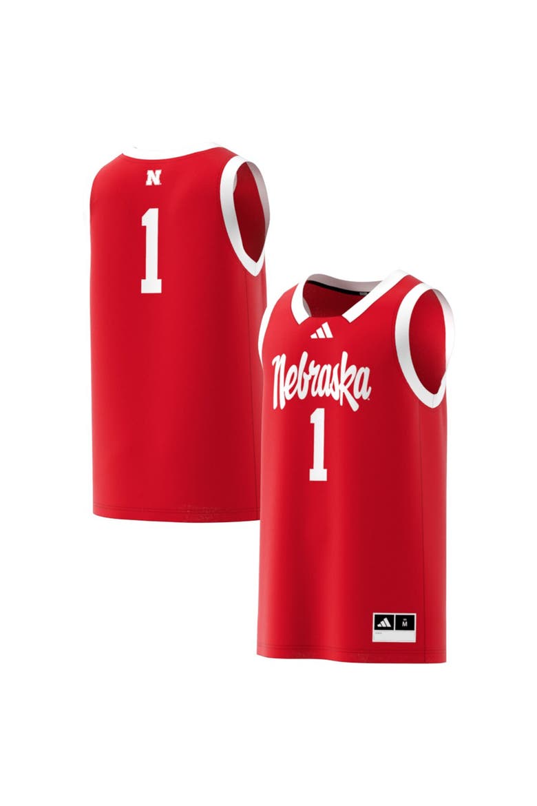 Men's adidas #1 Scarlet Nebraska Huskers Replica Swingman Jersey, Main, color, Scarlet