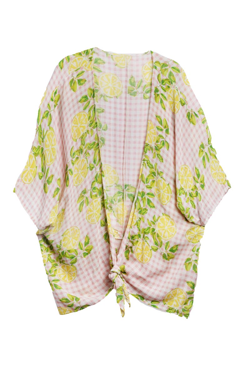 Gingham Citrus Tie Front Duster, Alternate, color, PINK