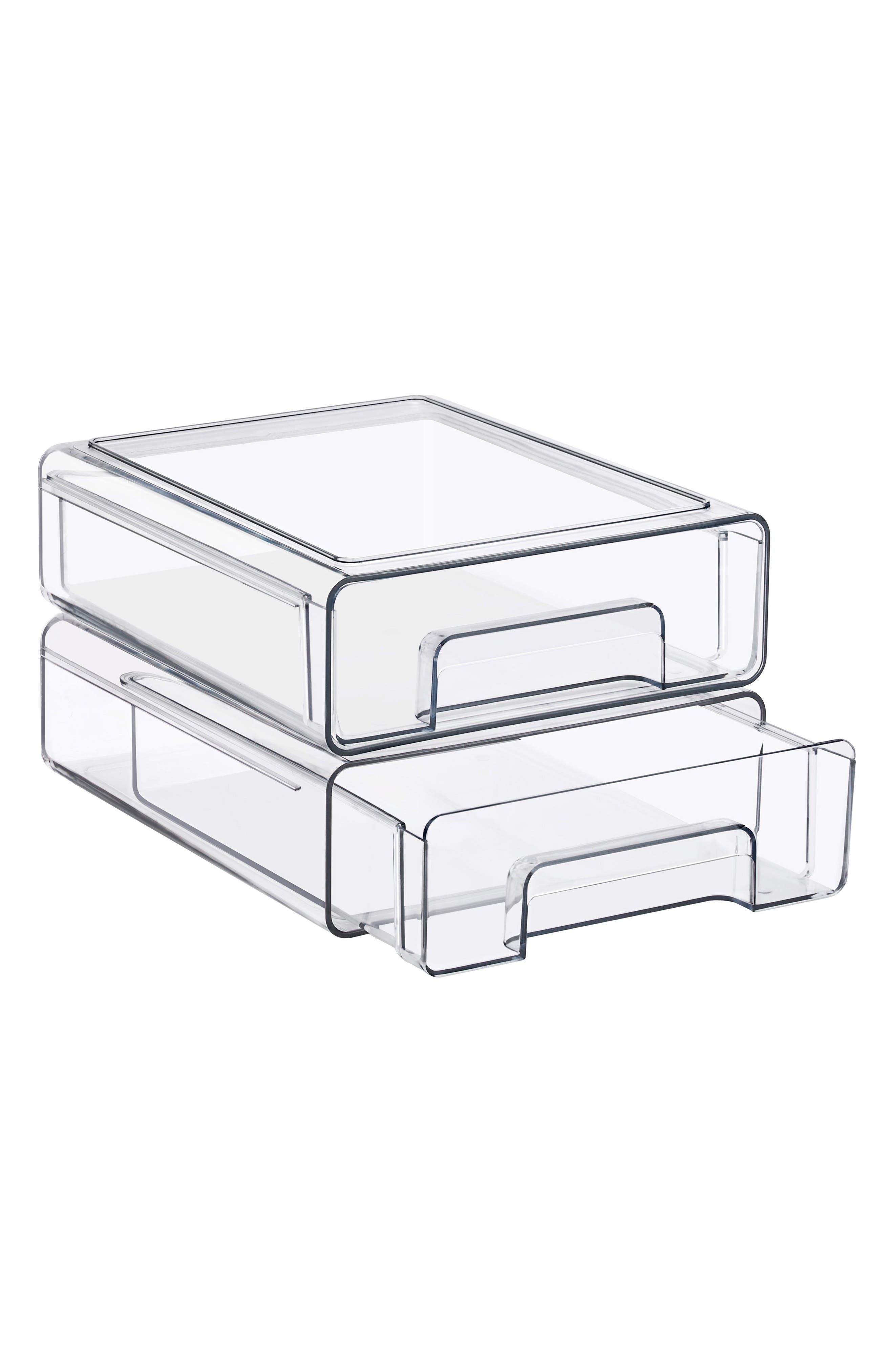 Set of 2 Medium Clear Stackable Drawers