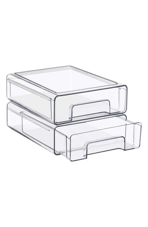 Set of 2 Medium Clear Stackable Drawers