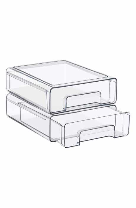 Set of 2 Medium Clear Stackable Drawers