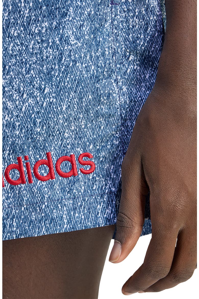 Denim Print Shorts, Alternate, color, WHITE/ DARK BLUE