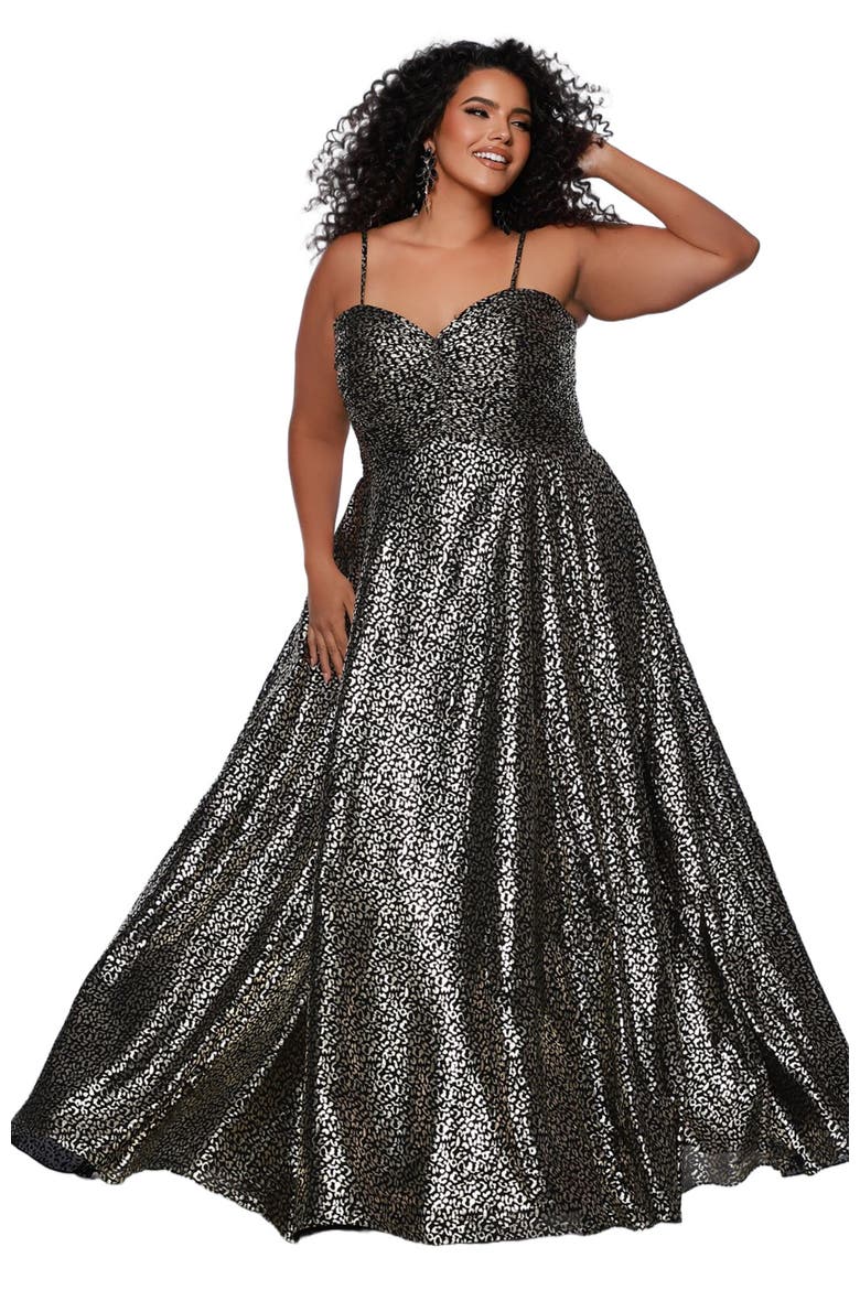 Animal Print Spaghetti Strap Plus Size A-Line Gown, Main, color, Animal Print