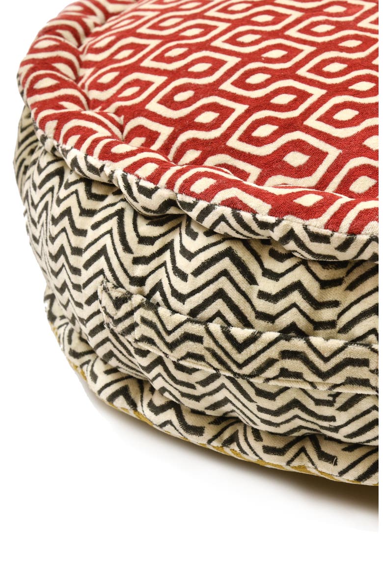 Block Print Meditation Cushion - Round, Alternate, color, Block Print