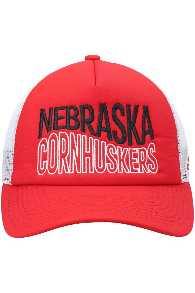 Men's adidas Scarlet/White Nebraska Huskers Wave Foam Trucker Snapback Hat, Alternate, color, Scarlet