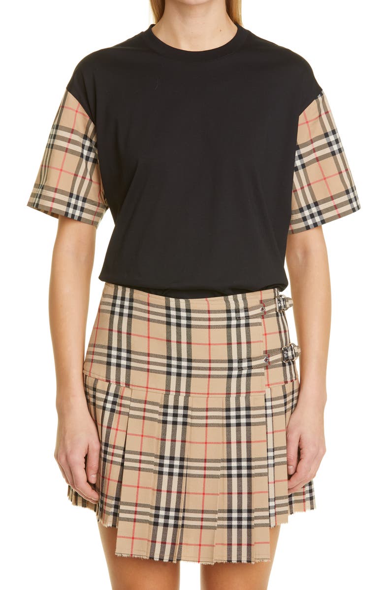 Burberry Carrick Check Sleeve Oversize Cotton T-Shirt, Main, color, Black