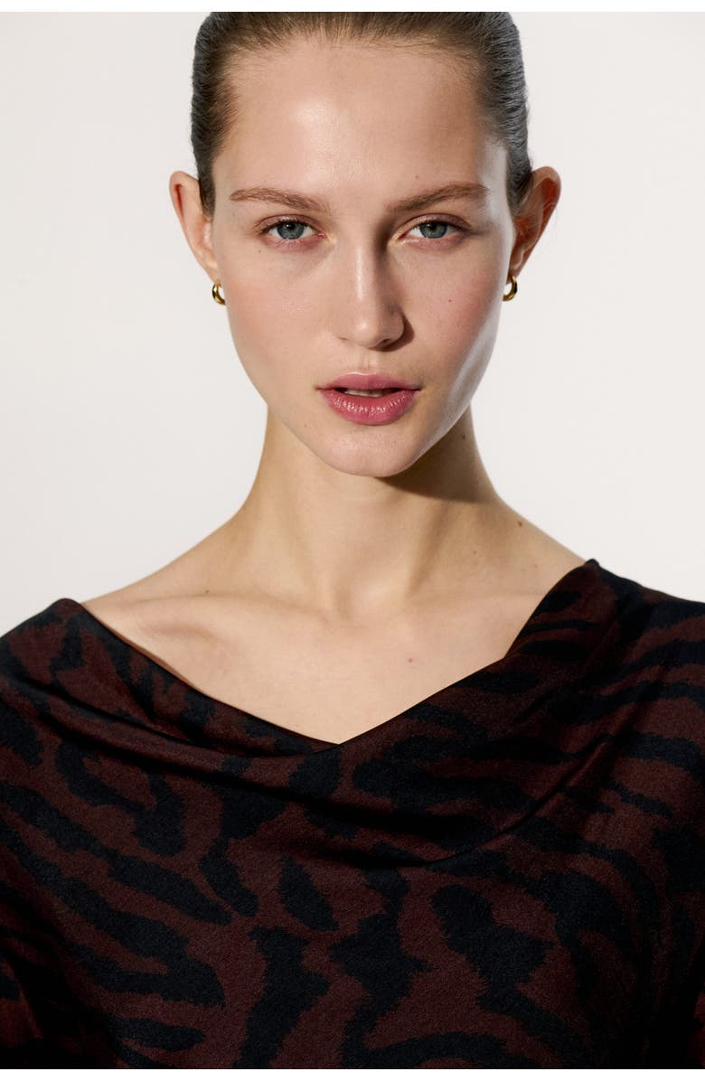 H&M Cowl-neck Top, Alternate, color, Dark Brown/Zebra Print