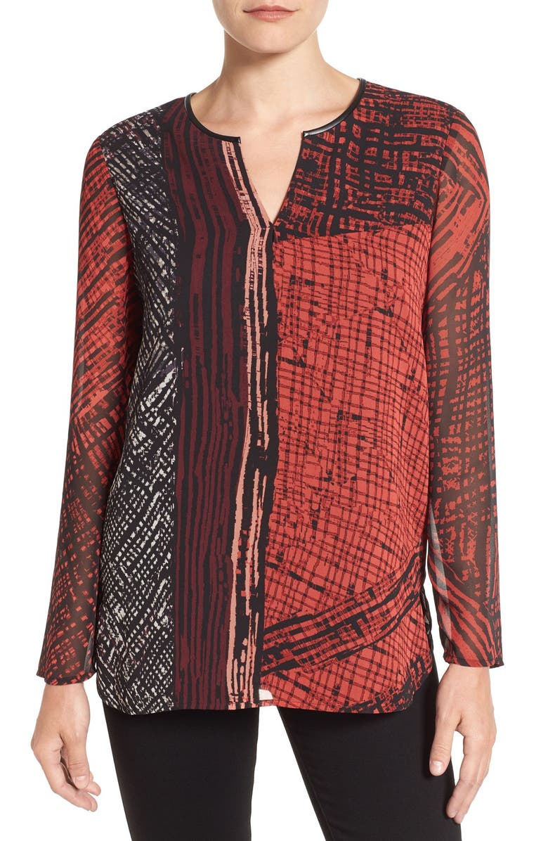 NIC+ZOE 'Making Marks' Print Split Neck Blouse, Main, color, 