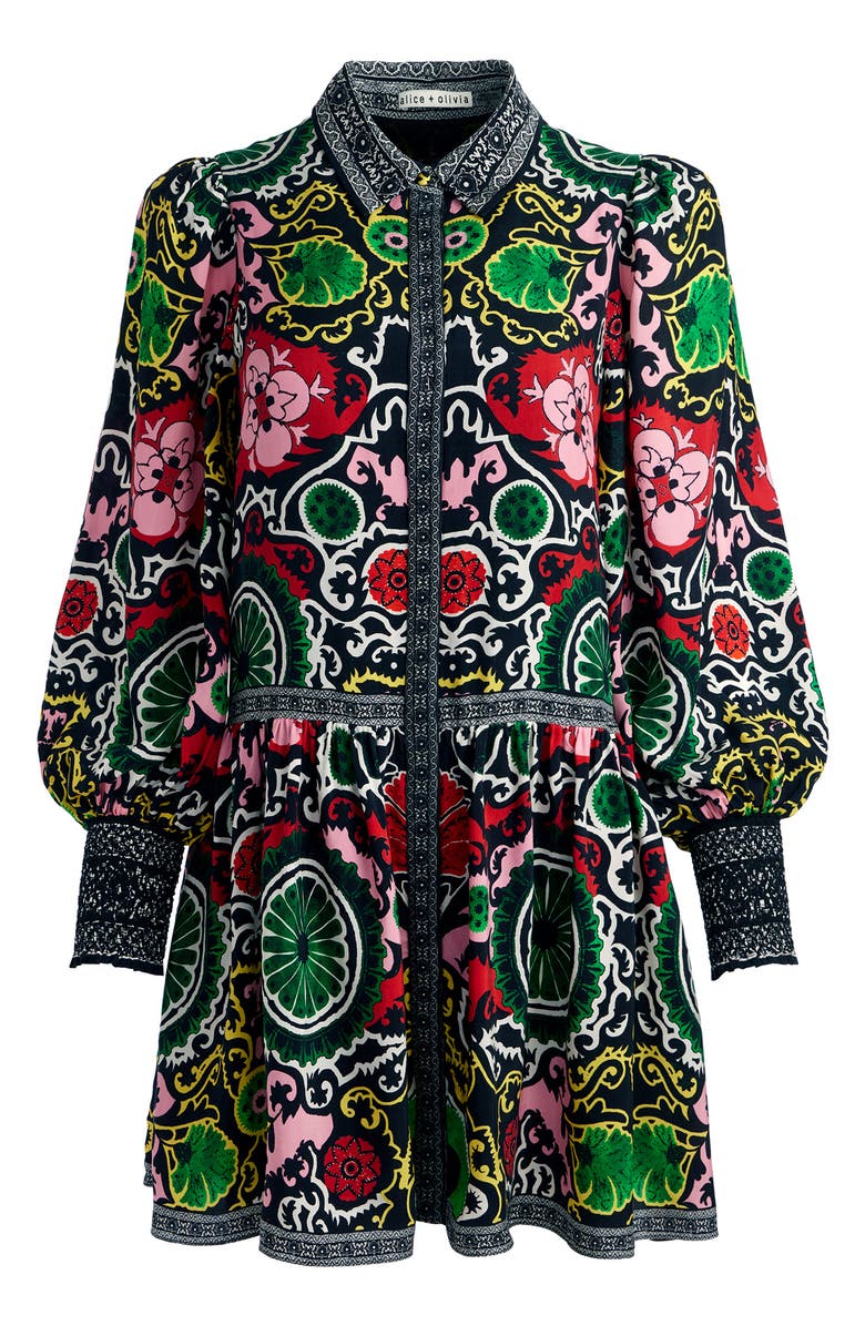Alice + Olivia Bertha Mixed Print Long Sleeve Minidress, Alternate, color, 