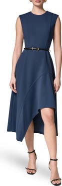 Donna Karan New York Belted Flounce Stretch Dress
