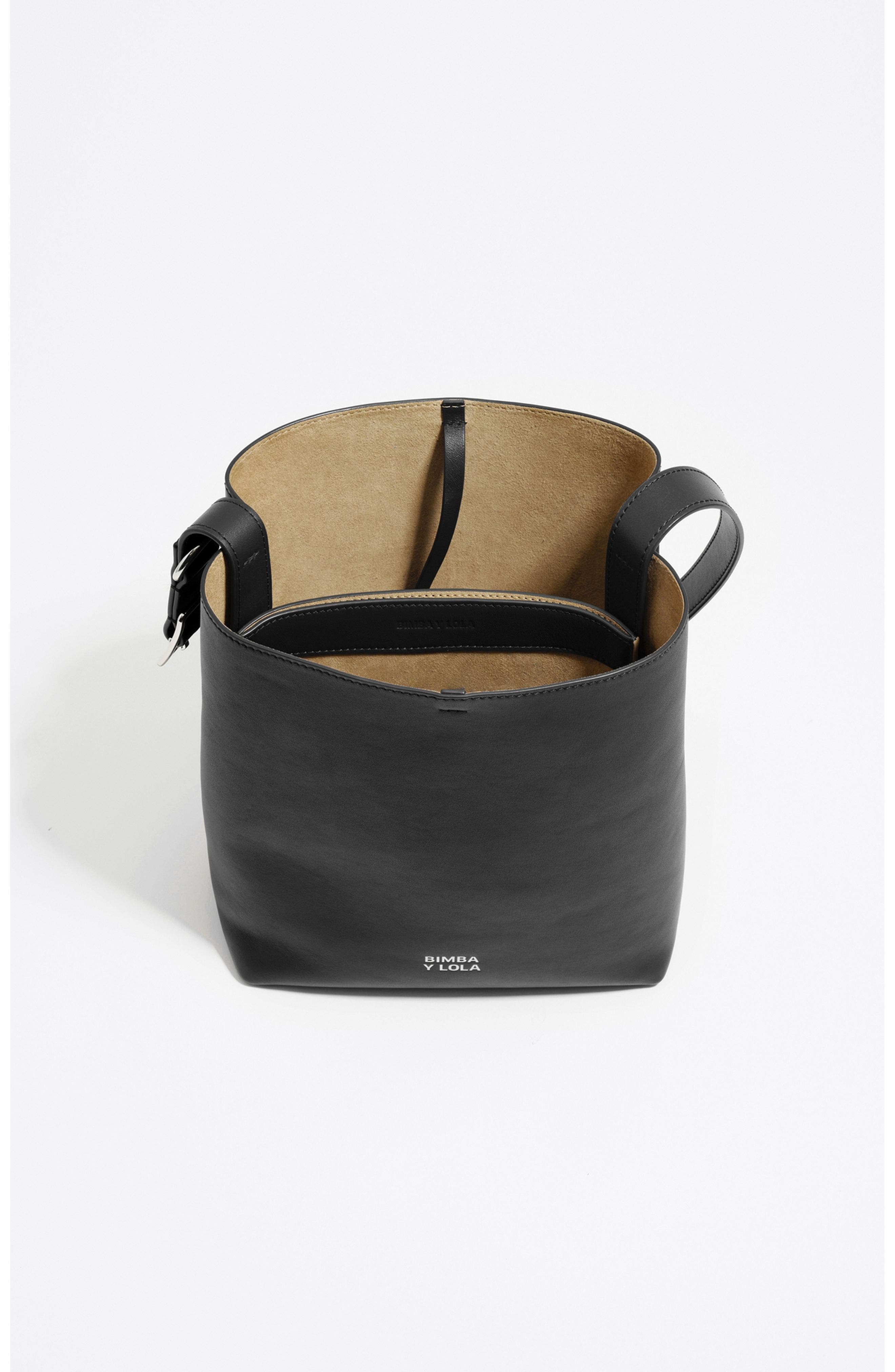 Bimba y Lola Medium Leather Carlino Bag, Alternate, color, Black