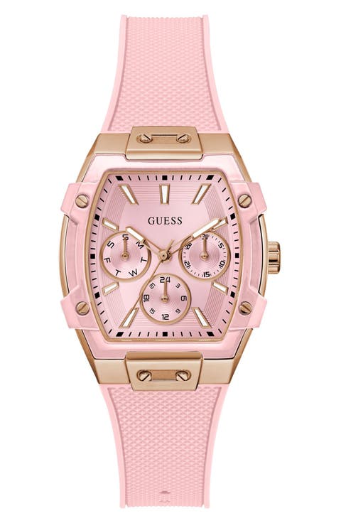 Pink Multifunction Silicone Strap Watch, 35mm