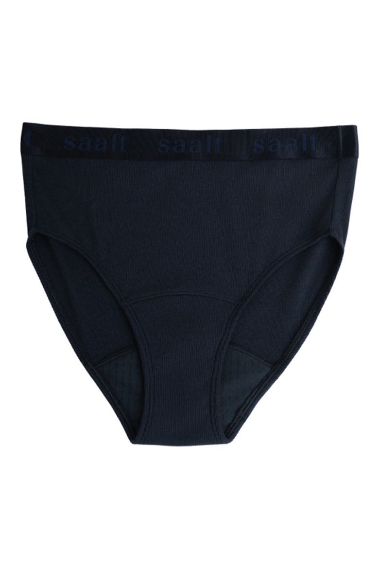 Period & Leakproof High Rise Stretch Cotton & Modal Rib Briefs, Alternate, color, VOLCANIC BLACK