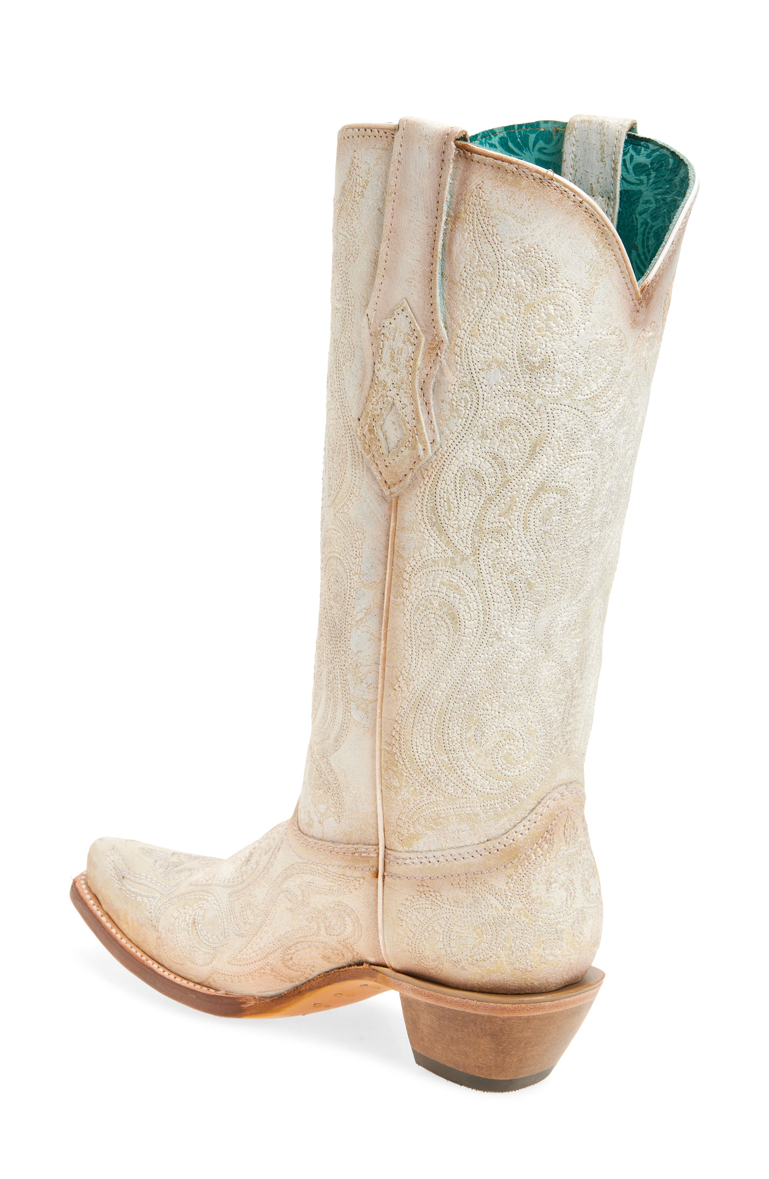 CORRAL Embroidered Crackled Mid Calf Western Boot, Alternate, color, White