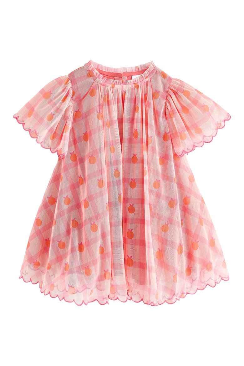 Kids' Check Mesh Party Dress, Main, color, PINK/ ORANGE