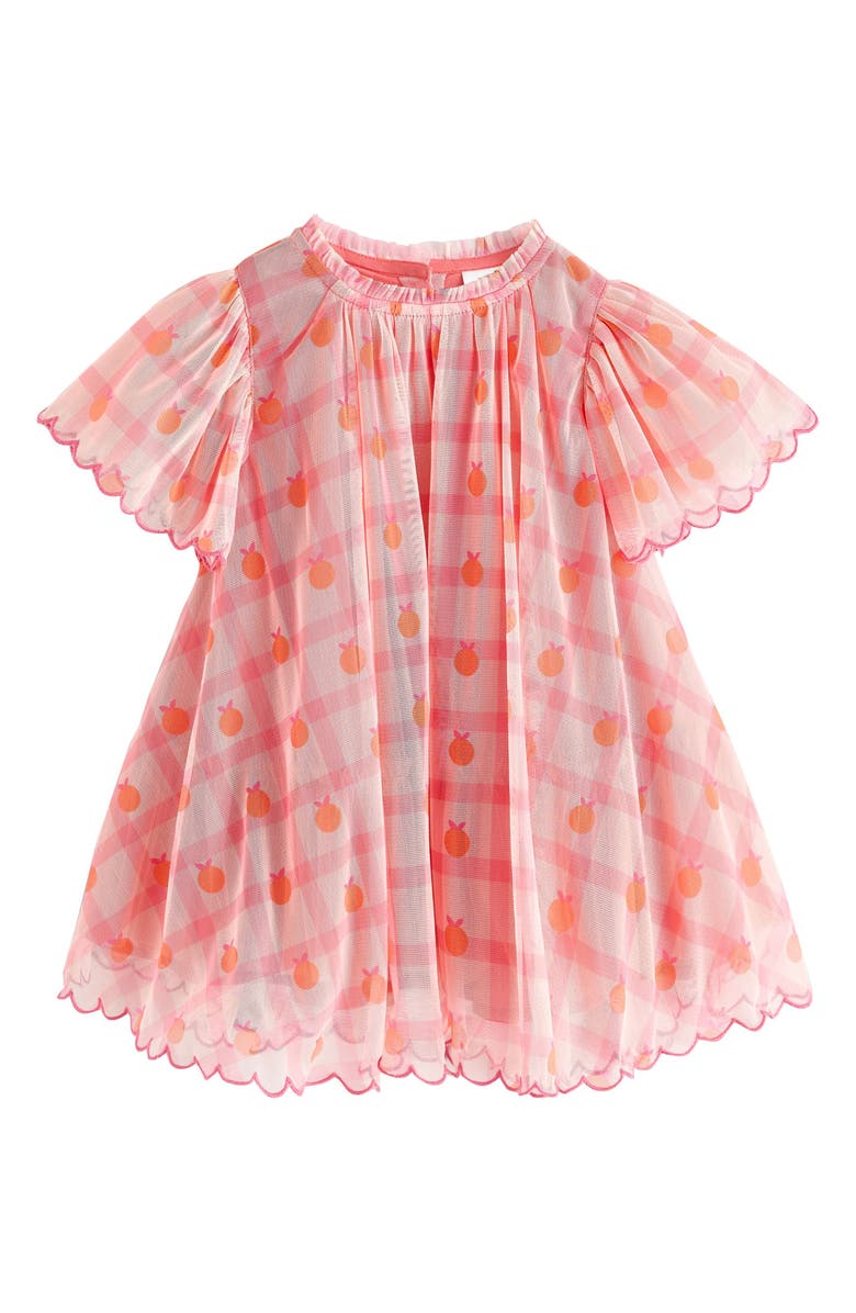 NEXT Kids' Check Mesh Party Dress, Main, color, Pink/ Orange