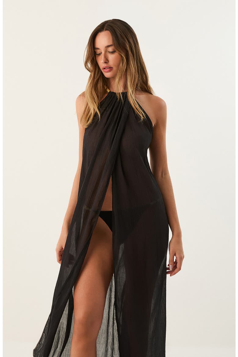 Cloe Halter Cover-Up Dress, Alternate, color, BLACK